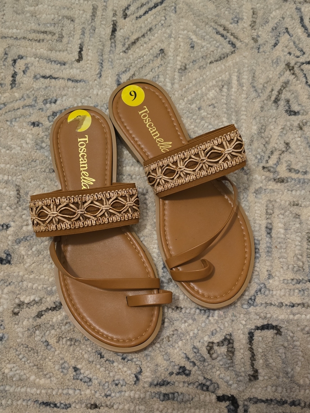 Toscanelle Tan Braided Toe-Loop Slide Sandals
